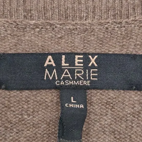 Alex Marie Cashmere Sweater Brown V-Neck  Sz L Timeless Minimalist QuietLuxury - Picture 3 of 7